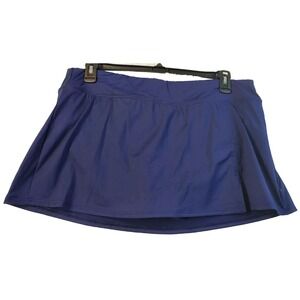 Land's End Swim Skort Womens Size 18 Blue Nylon Elastic Waist Slit Flat‎ Front